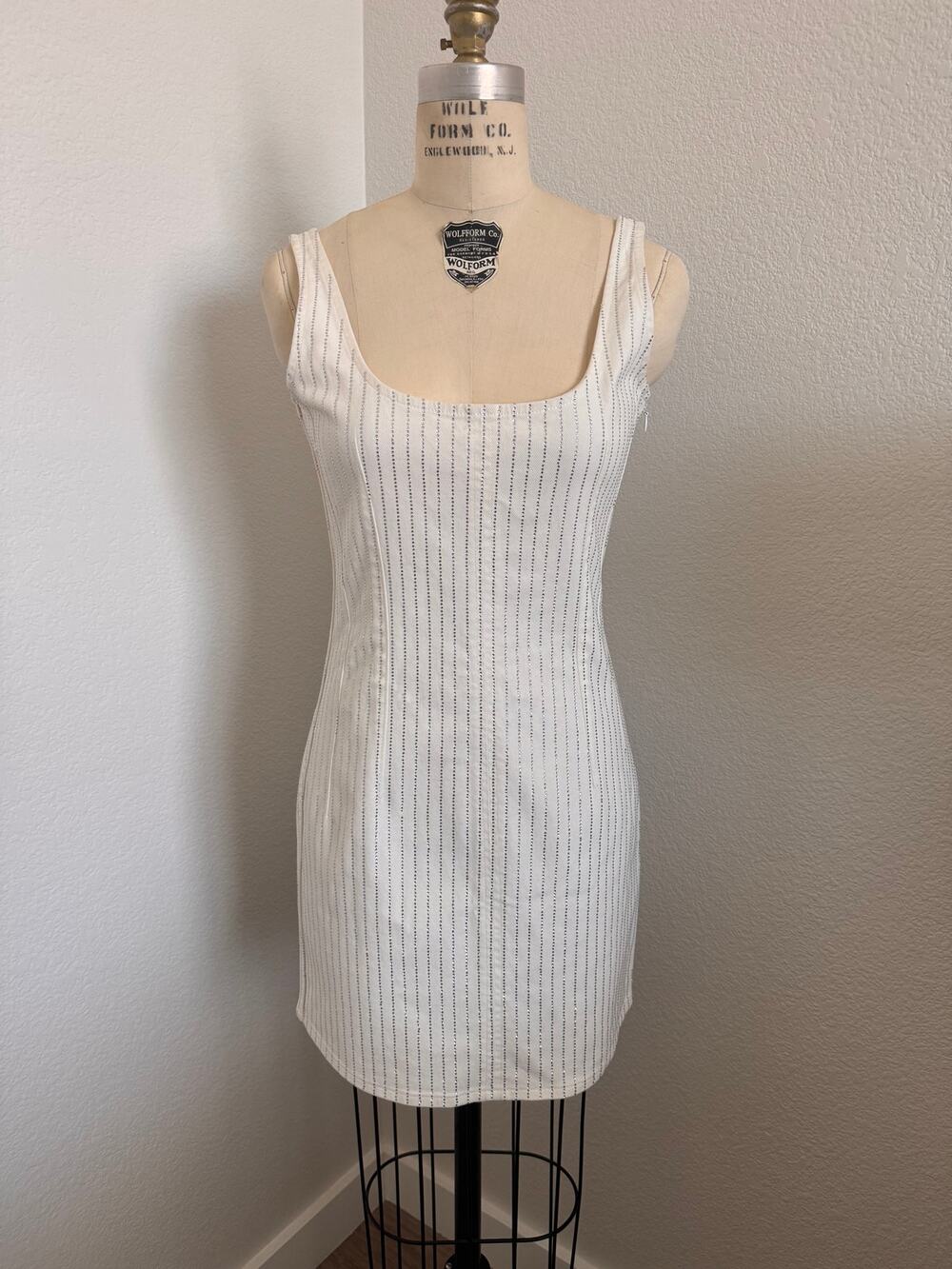 Good American | NWT White Jeweled Denim Shift Dress Size 2 RARE